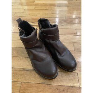 Eric Michael Women's Brown Leather Ankle Boots With Side Zippers & Rubber Soles